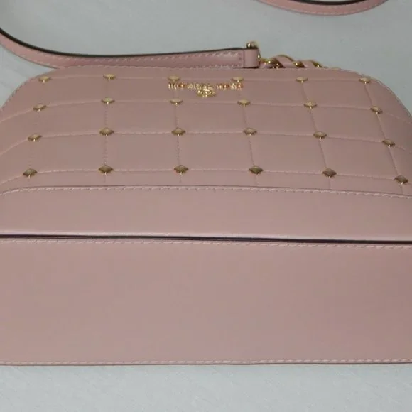 NWT Michael Kors Jet Set Charm LG Dome Crossbody Studs Quilted Leather Bag Rose
